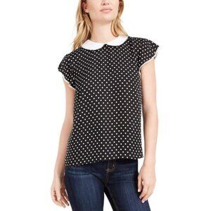 CeCe Polka Dot  Flutter Sleeve Peter Pan Collar Top